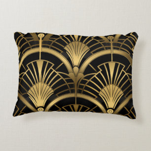 Gatsby - Black and Gold Art Deco Accent Pillow