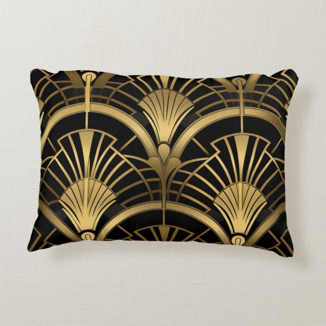 Gatsby - Black and Gold Art Deco Accent Pillow (Back)