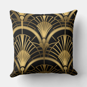 Gatsby - Black and Gold Art Deco Throw Pillow