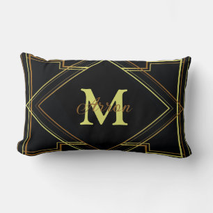 gatsby black and gold geometric pattern art deco lumbar pillow
