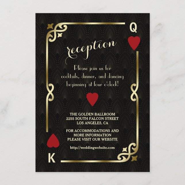 Gatsby Casino Las Vegas Poker Wedding Reception Enclosure Card (Front)