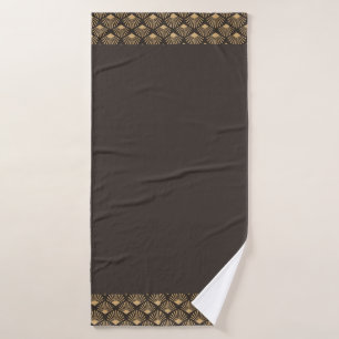 Gatsby Dark Slate Grey Art Deco Fan Pattern Edges Bath Towel