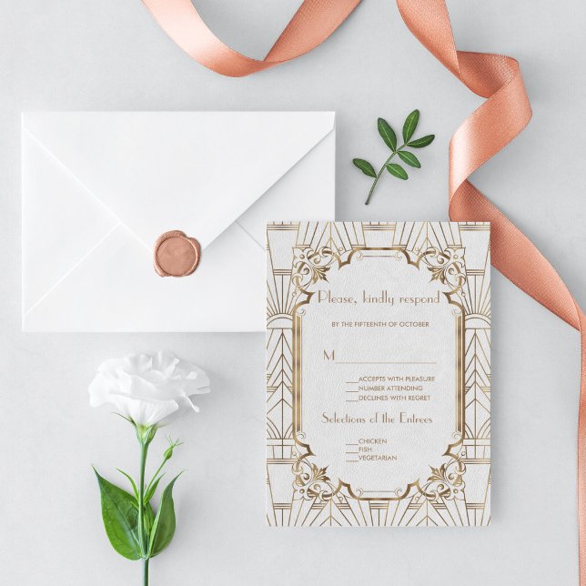 Gatsby d'or blanc Art Déco années 1920 RSVP (Créateur téléchargé)