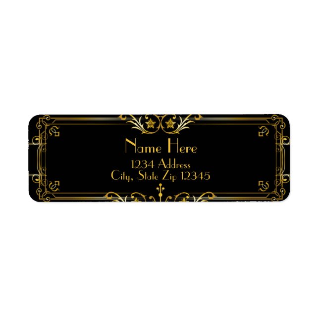Gatsby Étiquette de adresse noir et or (Devant)