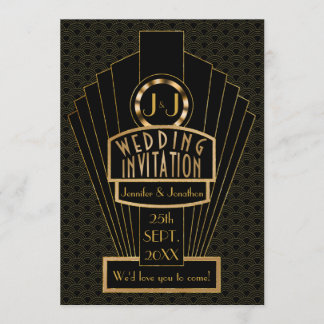 Gatsby Fanfare Vintage Art Deco Wedding Invitation