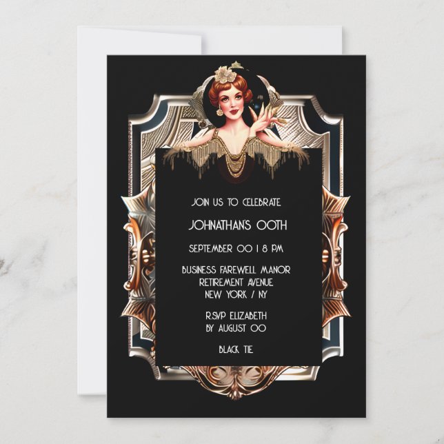Gatsby Flapper girl art deco metallic look party Invitation (Front)