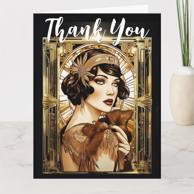 Gatsby flapper girl brunette thank you 1920's card (Front)
