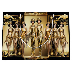 Gatsby flapper girls gold black theme event large gift bag