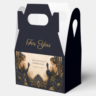 Gatsby flapper girls navy gold art deco wedding favor box