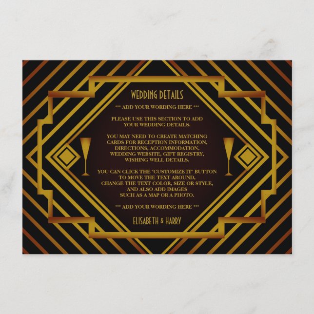 Gatsby Gold 2020's Wedding Detail Enclosure Card (Front)