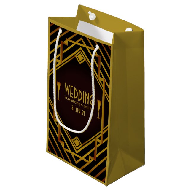 Gatsby Gold 2020's Wedding Small Gift Bag (Front Angled)