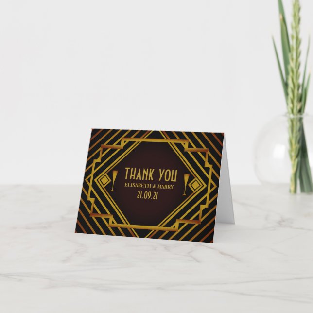 Gatsby Gold 2020's Wedding Thank You Card (Front)