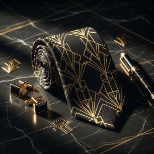 Gatsby Gold Art Deco  Tie
