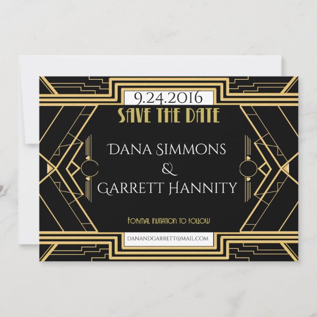 Gatsby Gold Wedding Suite Ceremony Party Save The Date (Front)