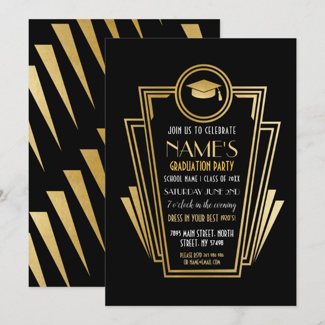 Gatsby, Invitation d'or du Parti de graduation Art (Devant / Derrière)