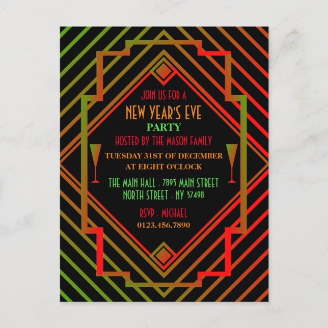 Gatsby Miami 1920's New Year Party Invitation Postcard (Front)