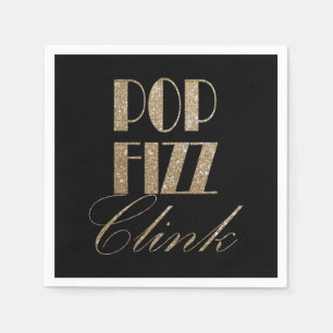 Gatsby party Gold and Black Pop Fizz Clink Napkin