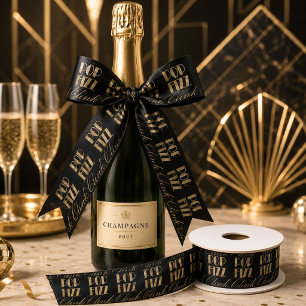 Gatsby party Gold and Black Pop Fizz Clink Satin Ribbon