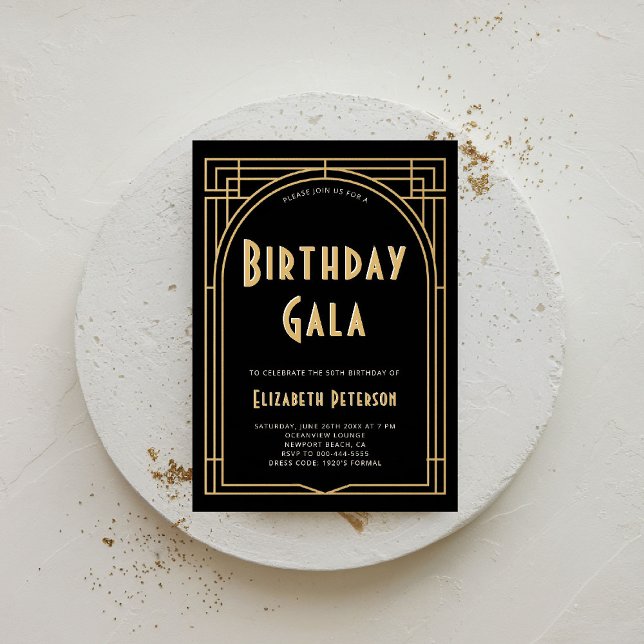 Gatsby Roaring 20s Prohibition Deco Arch Birthday Invitation (gatsby party invitation roaring 1920 twenties prohibition art deco nouveau gold frame elegant event)