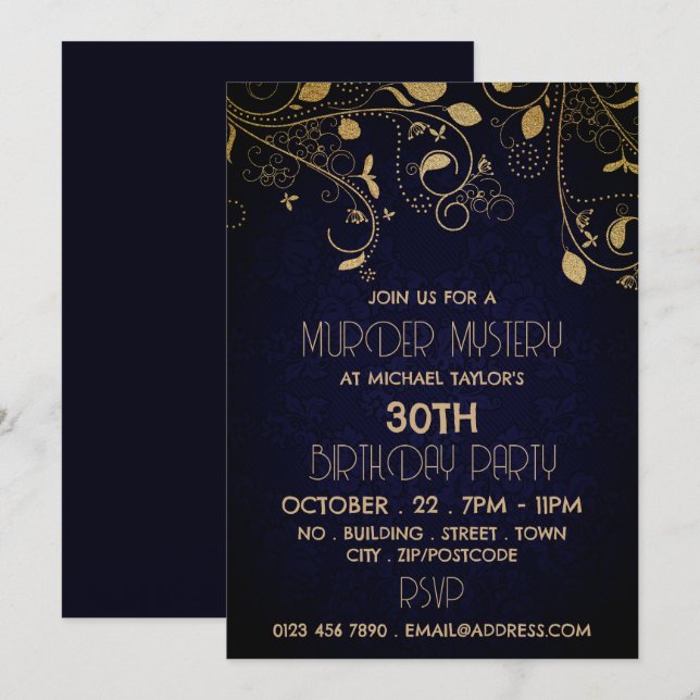 Gatsby Style, Murder Mystery Birthday Party Invitation (Front/Back)