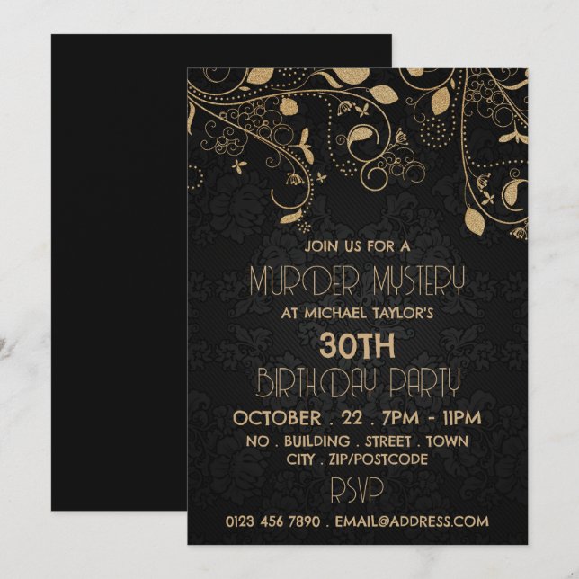 Gatsby Style, Murder Mystery Birthday Party Invitation (Front/Back)