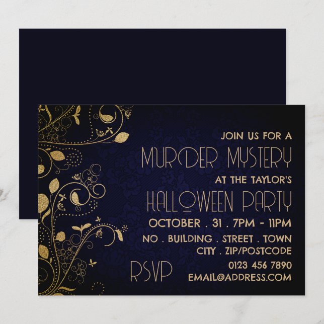 Gatsby Style, Murder Mystery Halloween Party Invitation (Front/Back)