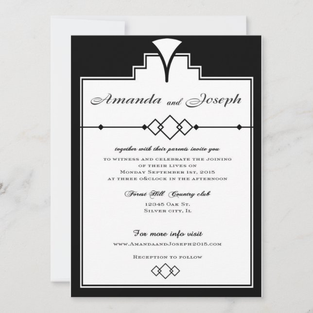 Gatsby Wedding invitation Black and white (Front)