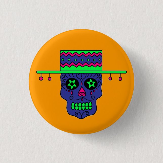 Gaucho Sugar Skull 1 Inch Round Button (Front)
