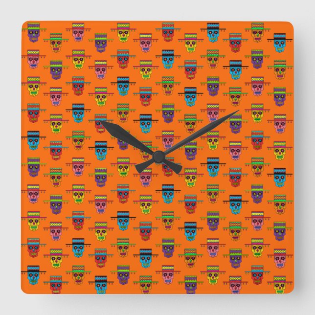 Gaucho Sugar Skull Square Wall Clock (Front)