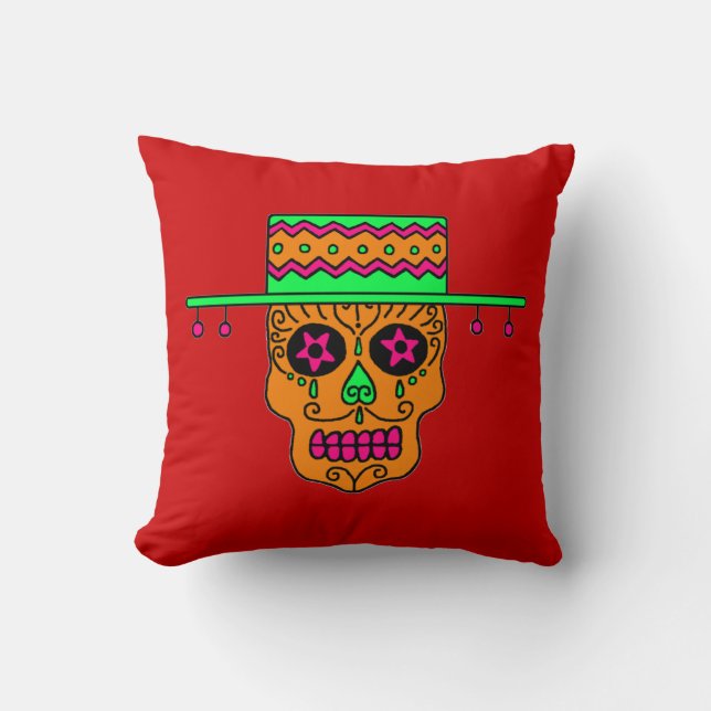 Gaucho Sugar Skull Throw Pillow (Front)