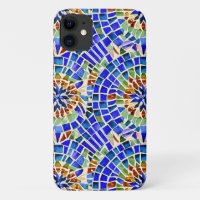 Gaudi Inspired Blue Round Shapes Mosaic Pattern
