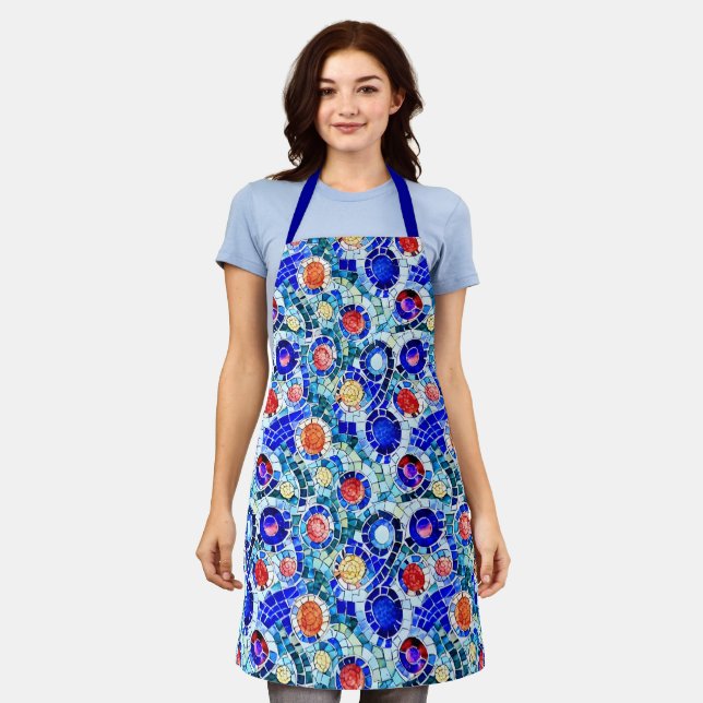 Gaudi Inspired Multicolor Mosaic Pattern Apron (Worn)