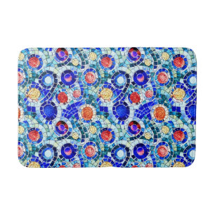 Gaudi Inspired Multicolor Mosaic Pattern Bath Mat