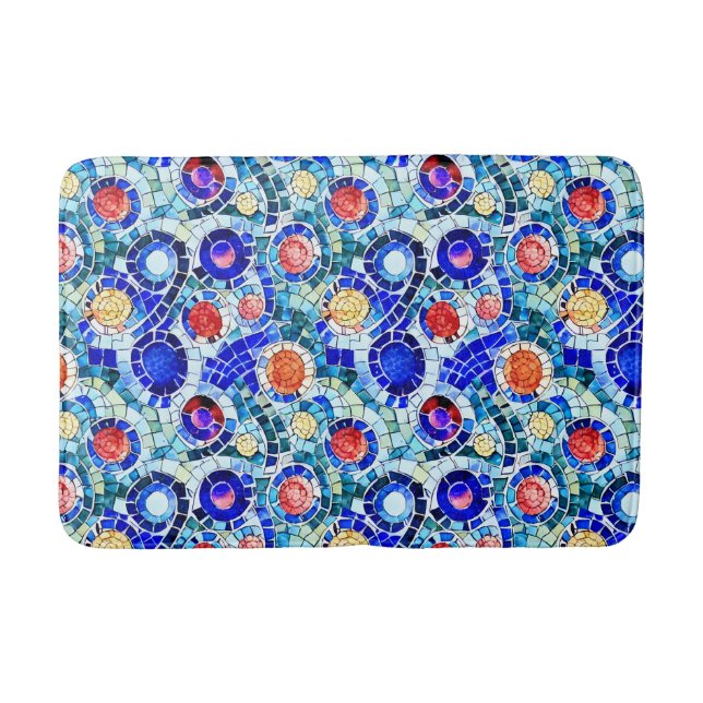 Gaudi Inspired Multicolor Mosaic Pattern Bath Mat (Front)