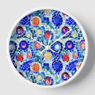 Gaudi Inspired Multicolor Mosaic Pattern Clock