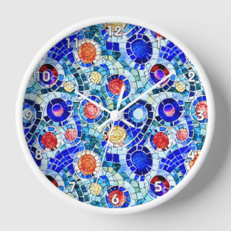 Gaudi Inspired Multicolor Mosaic Pattern Clock