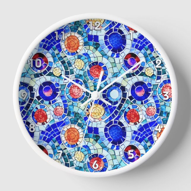 Gaudi Inspired Multicolor Mosaic Pattern Clock (Front)