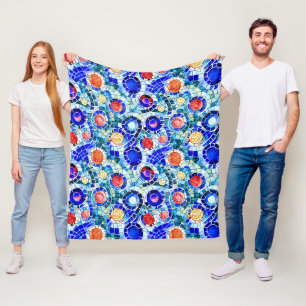 Gaudi Inspired Multicolor Mosaic Pattern Fleece Blanket