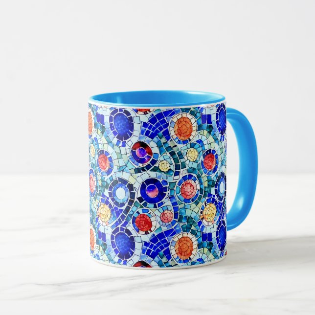 Gaudi Inspired Multicolor Mosaic Pattern Mug (Front Right)
