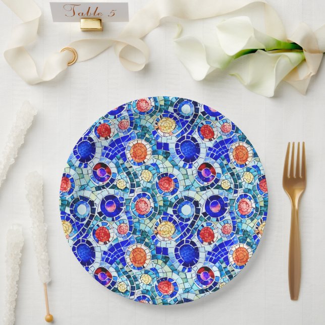 Gaudi Inspired Multicolor Mosaic Pattern Paper Plate (Wedding)