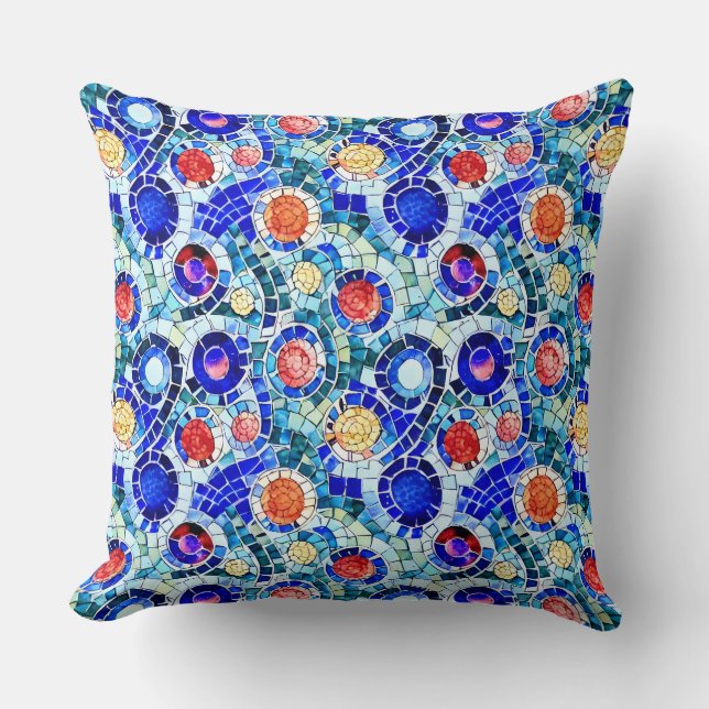 Gaudi Inspired Multicolor Mosaic Pattern Throw Pillow (Front)