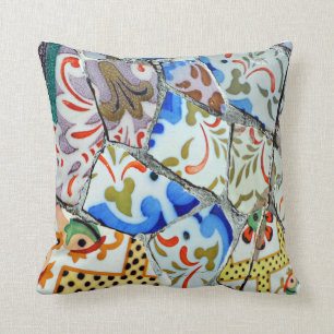 Gaudi's Park Guell Mosaic Tiles Ceramic Ornament Throw Pillow