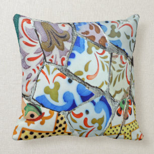 Gaudi's Park Guell Mosaic Tiles Throw Pillow