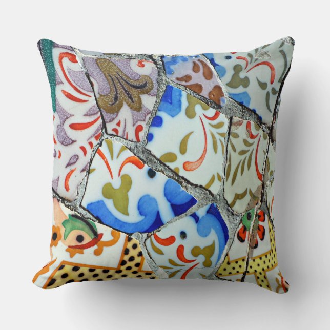 Gaudi's Park Guell Mosaic Tiles Throw Pillow (Front)