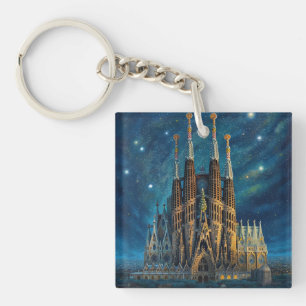 Gaudi's Starry Dream   Barcelona Sagrada Familia Keychain