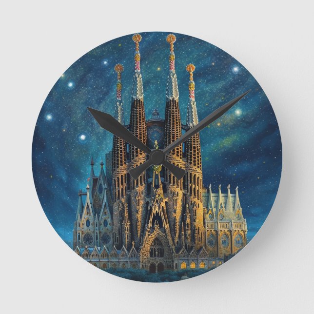 Gaudi's Starry Dream | Barcelona Sagrada Familia Round Clock (Front)