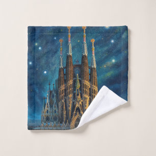 Gaudi's Starry Dream Barcelona Sagrada Familia Wash Cloth
