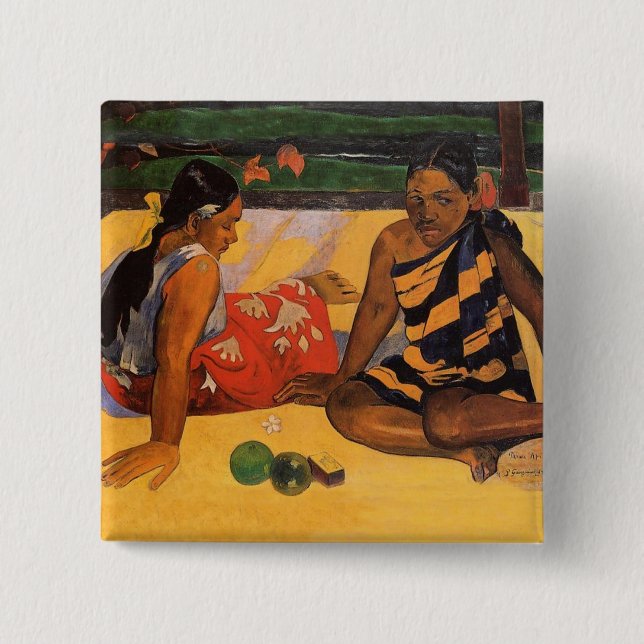 Gauguin French Polynesia Tahiti Women Painting 2 Inch Square Button (Front)