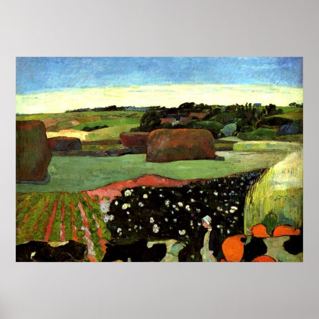Gauguin - Haystacks in Brittany, Paul Gauguin art Poster (Front)
