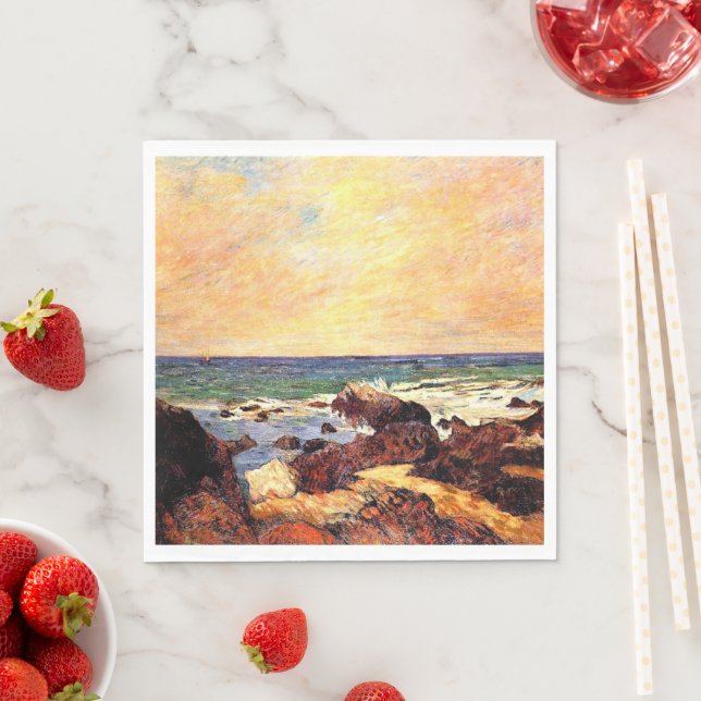 Gauguin - Rocks and Sea, 1886, painting Napkin (Insitu)